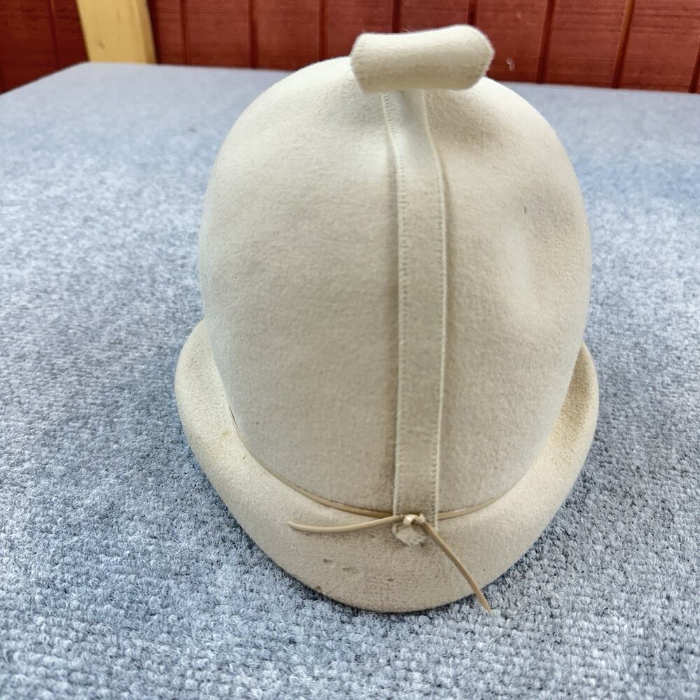 Vintage Adolfo II Marshall Fields Felt Equestrian Dome Hat Cream Union Made USA - Picture 4 of 10